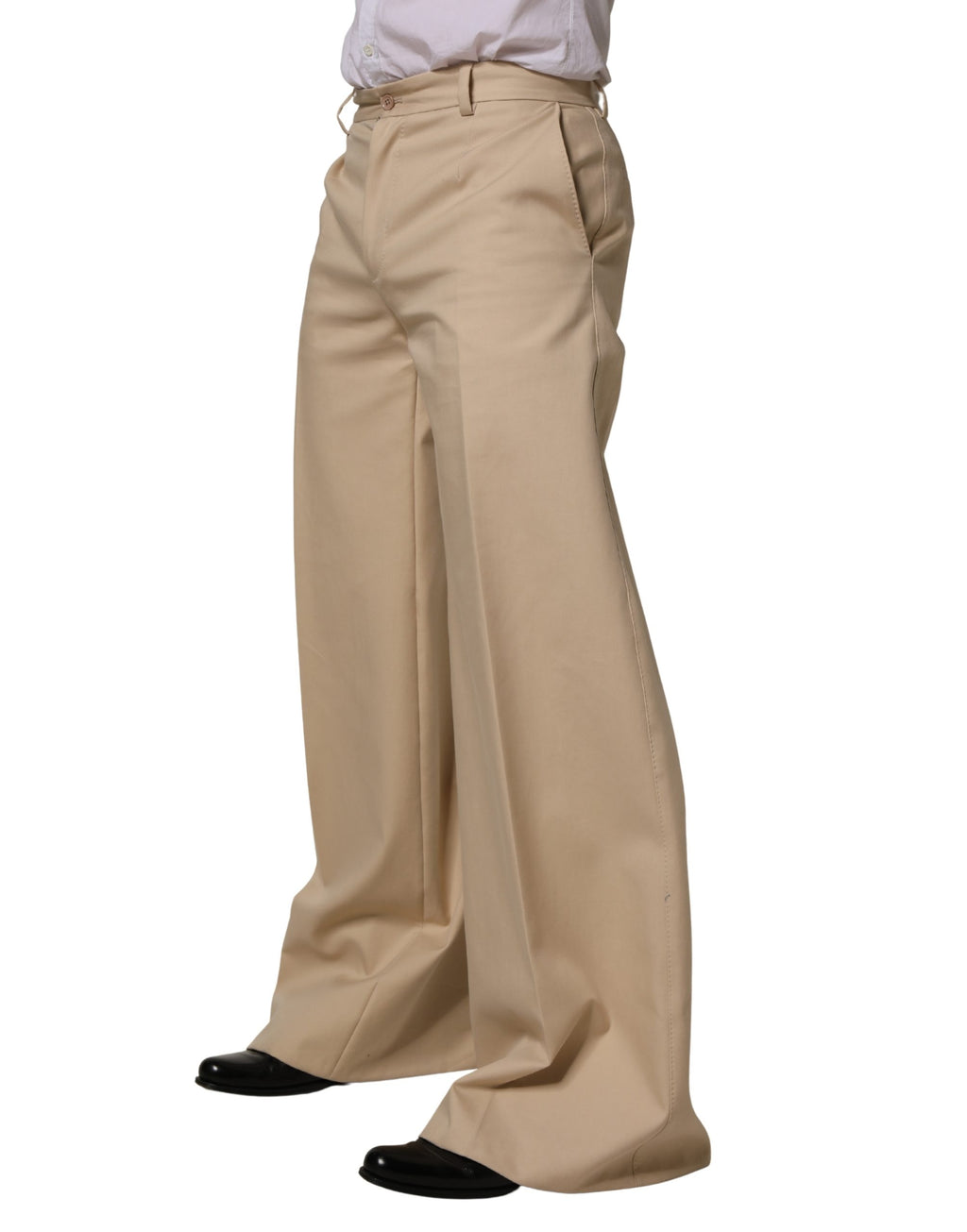 Beige Cotton Straight Men Dress Trouser Pants