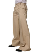 Beige Cotton Straight Men Dress Trouser Pants