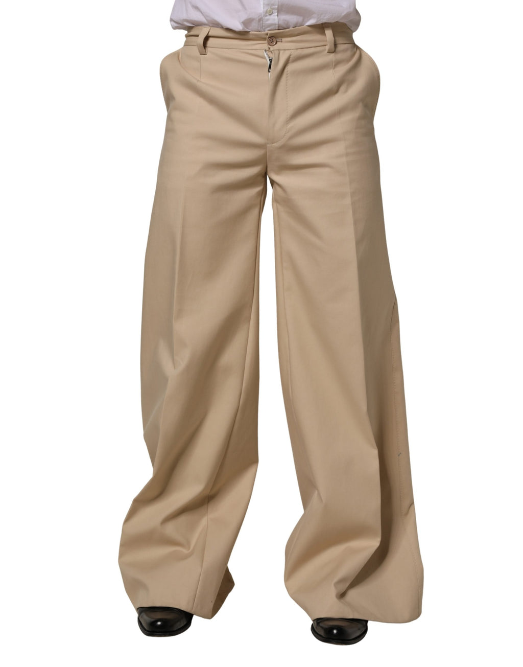Beige Cotton Straight Men Dress Trouser Pants