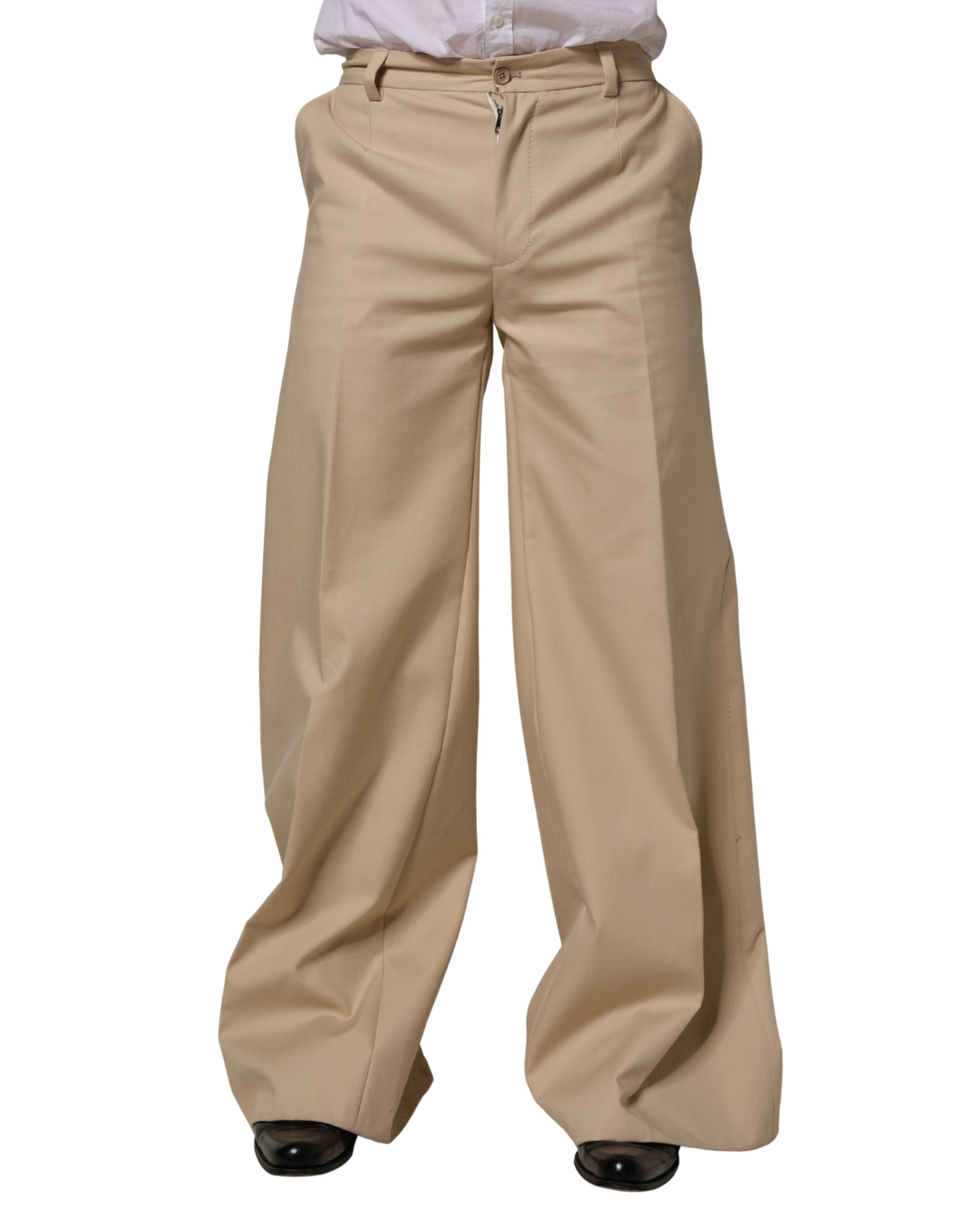 Beige Cotton Straight Men Dress Trouser Pants