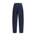 Blue Silk Casual Pants