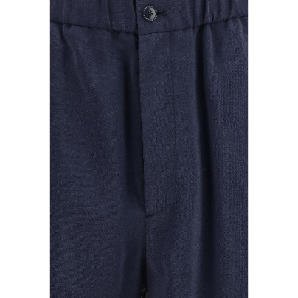 Blue Silk Casual Pants