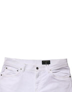 White Cotton Tattered Men Slim Fit Denim Jeans