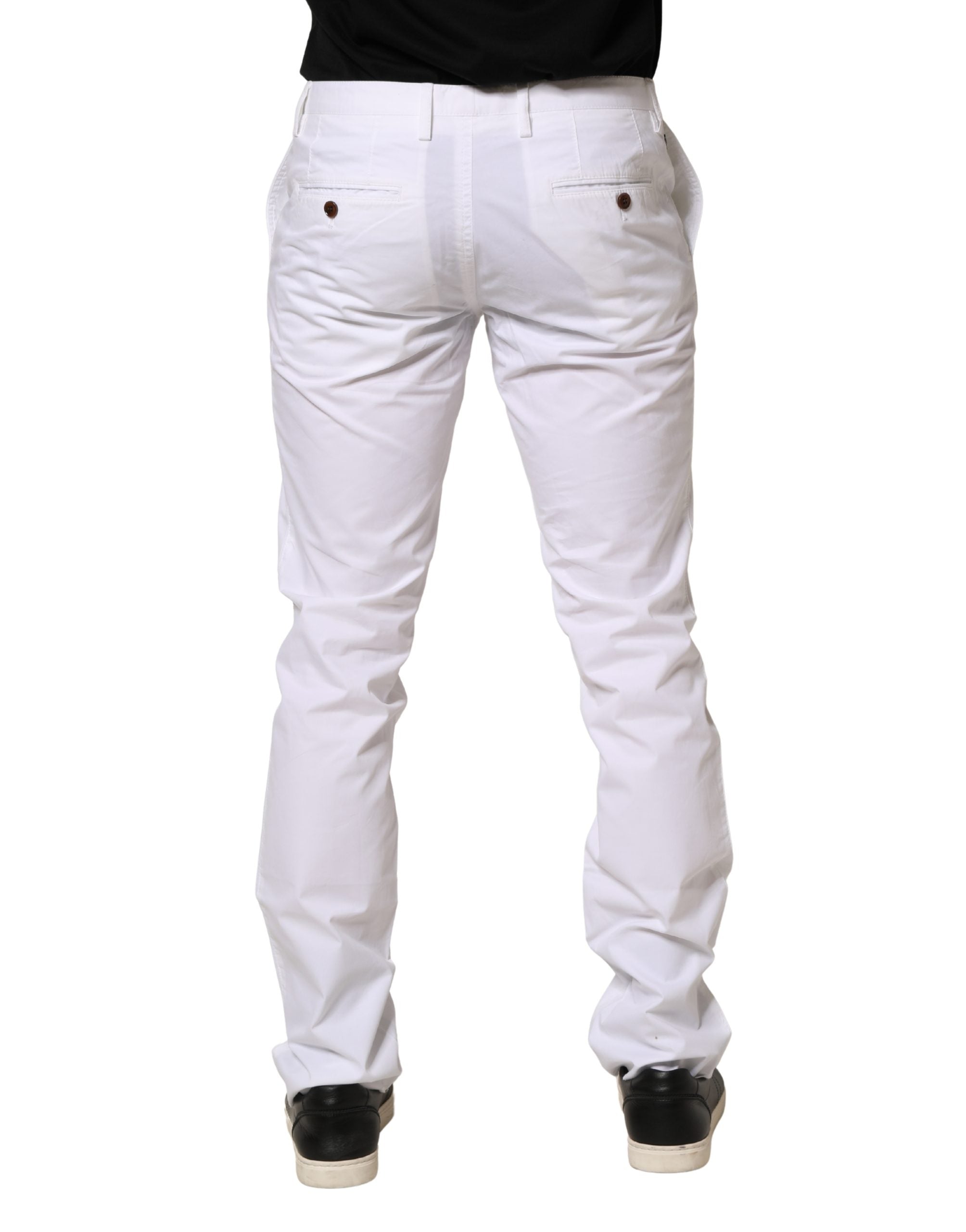 White Mid Waist Skinny Chino Casual Trouser Pants