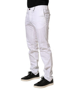 White Mid Waist Skinny Chino Casual Trouser Pants
