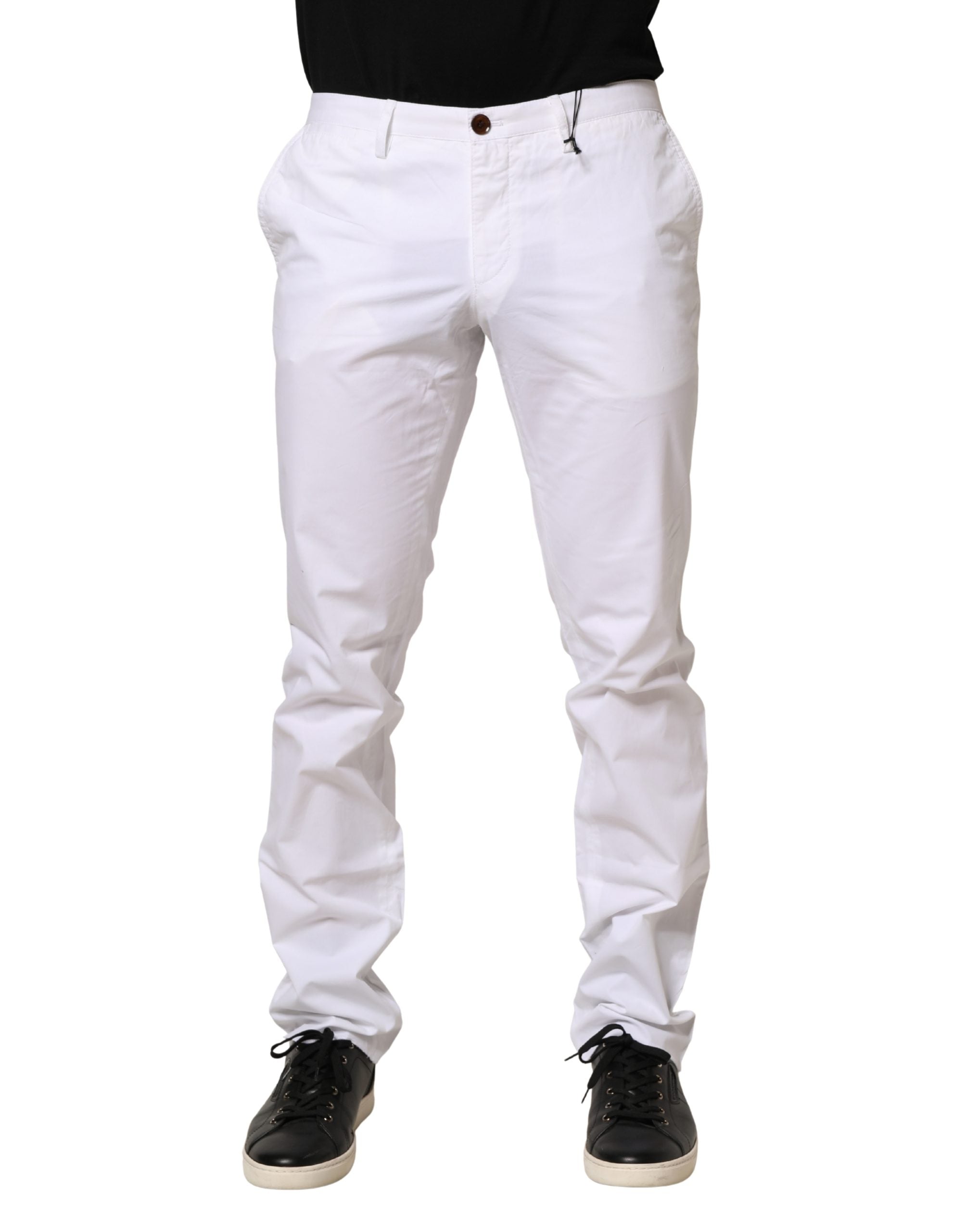 White Mid Waist Skinny Chino Casual Trouser Pants
