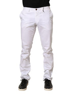 White Mid Waist Skinny Chino Casual Trouser Pants