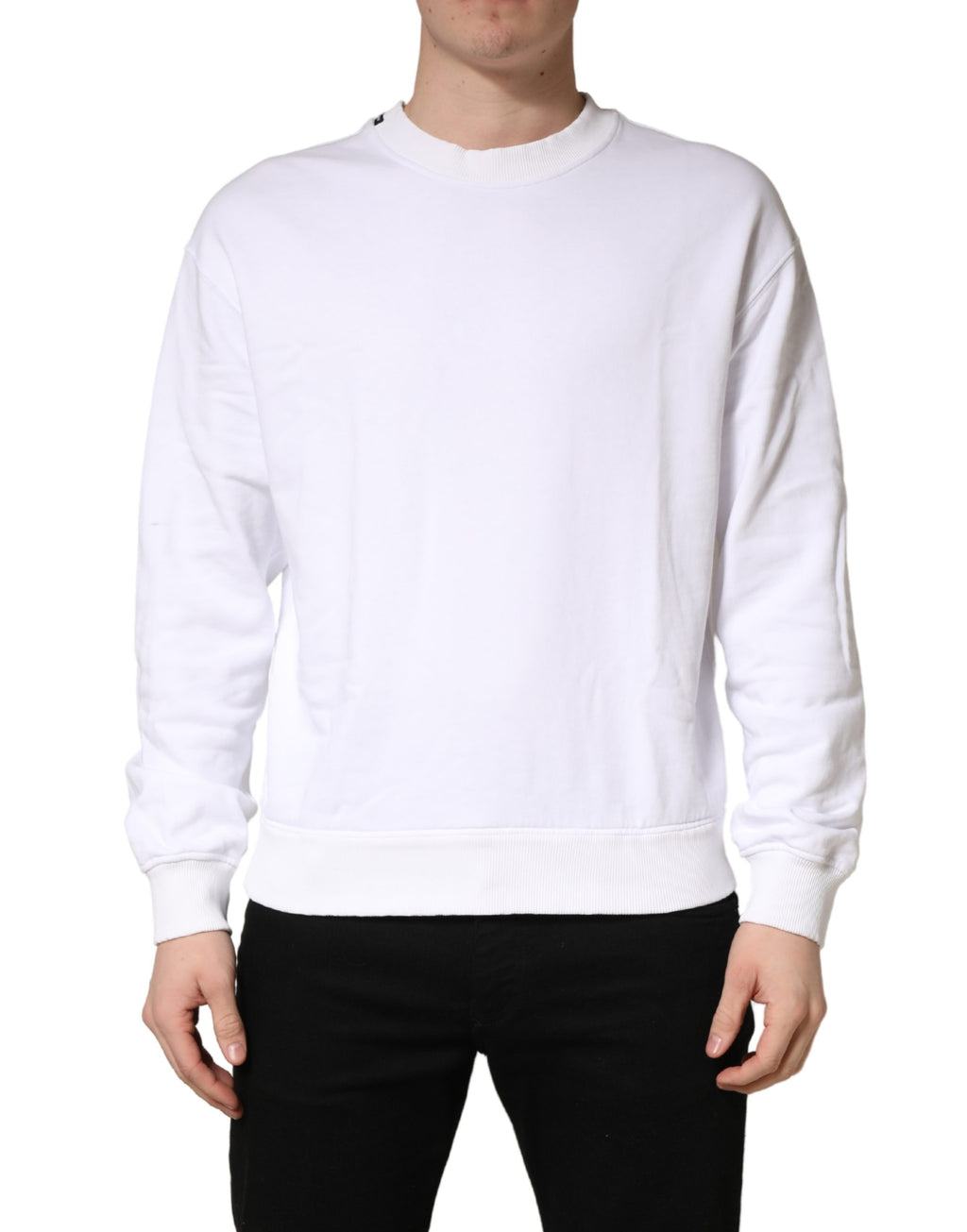 White Cotton Crew Neck Sweatshirt Sweater