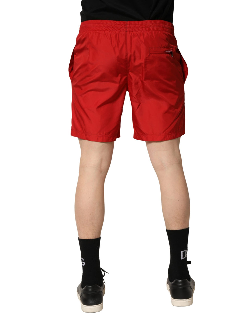 Red Polyester Men Drawstring Shorts Swimwear