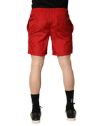 Red Polyester Men Drawstring Shorts Swimwear