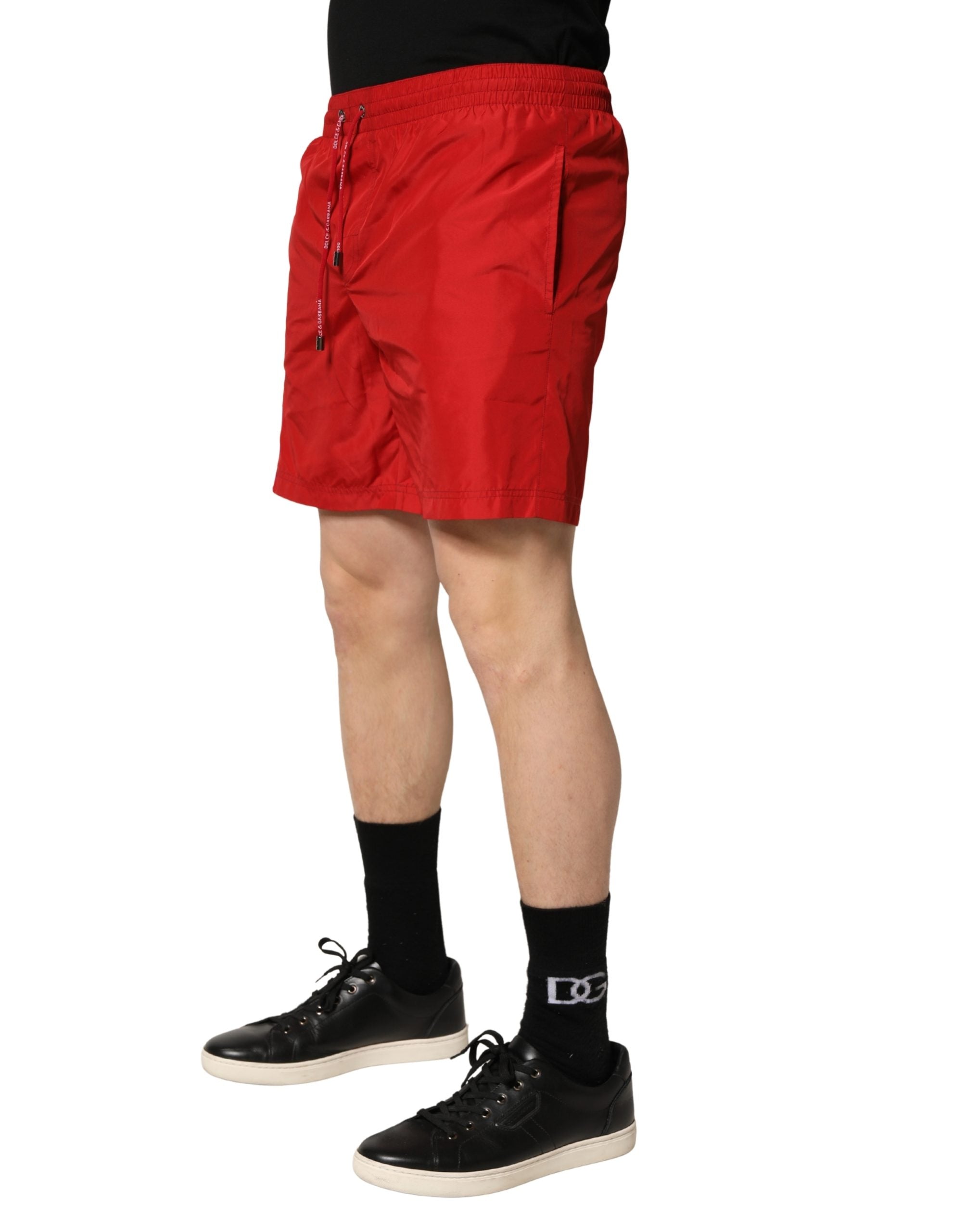 Red Polyester Men Drawstring Shorts Swimwear
