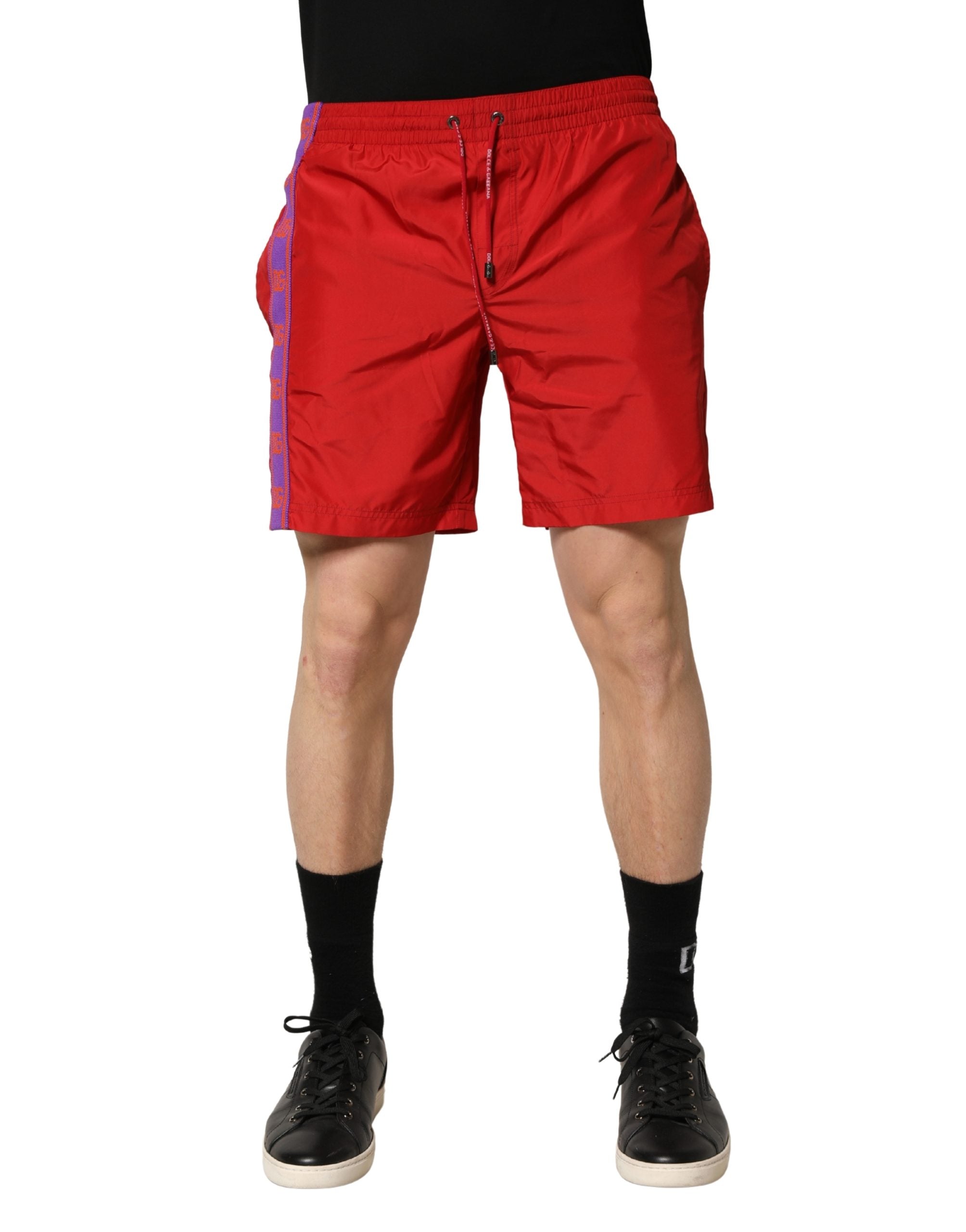 Red Polyester Men Drawstring Shorts Swimwear