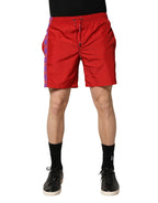 Red Polyester Men Drawstring Shorts Swimwear