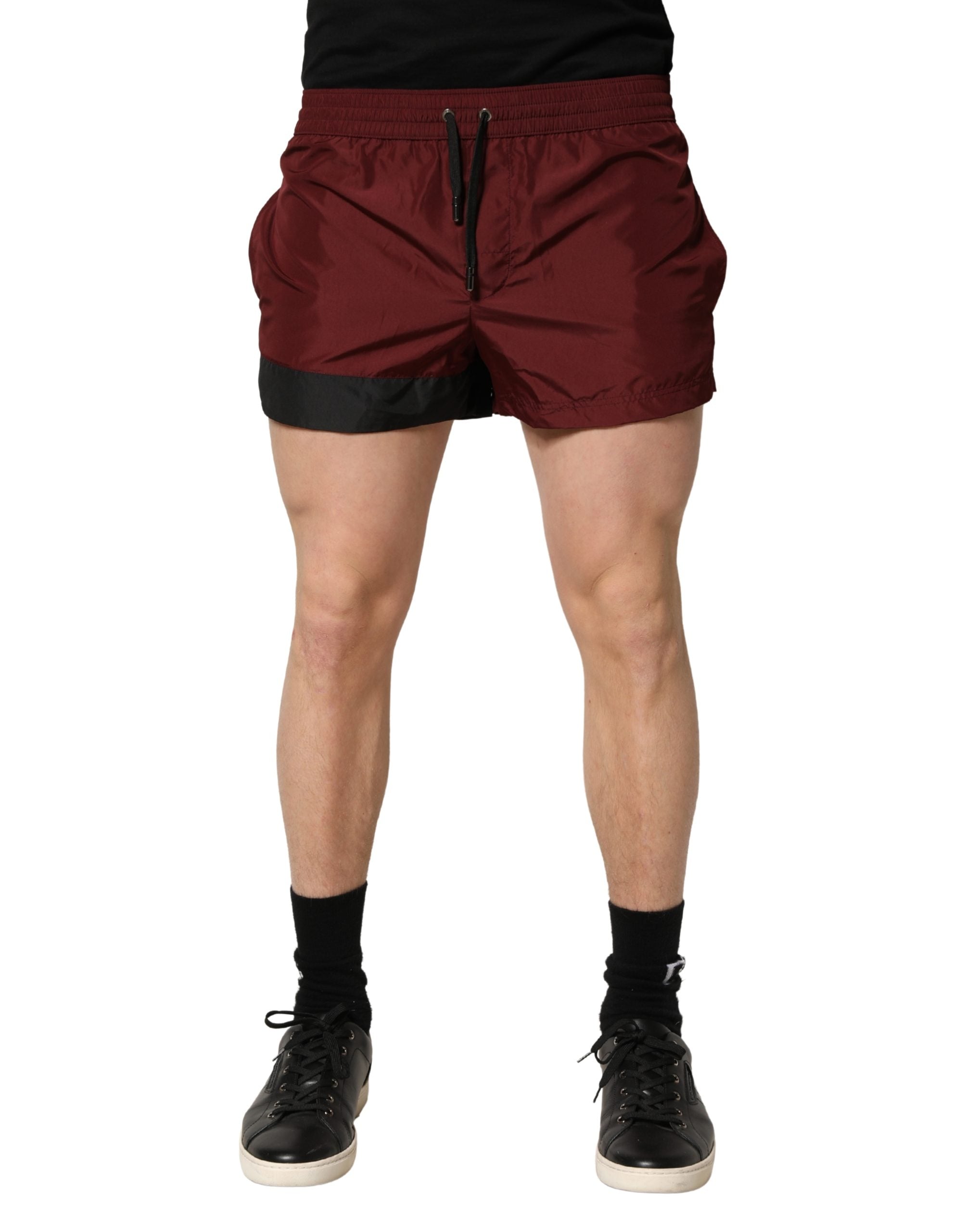 Maroon Polyester Drawstring Shorts Swimwear