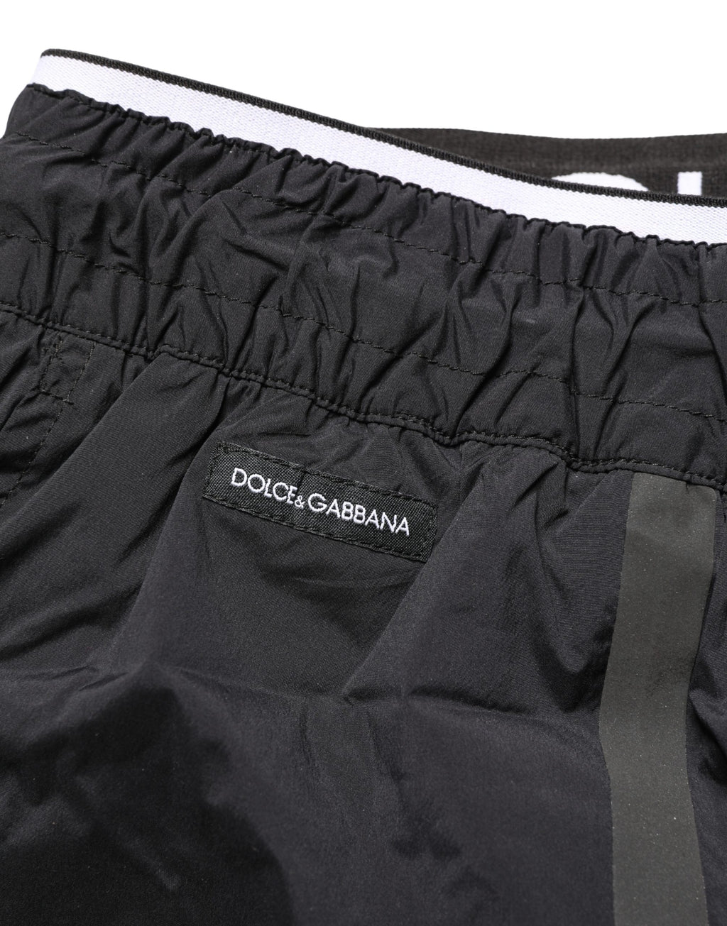 Black Nylon Elastic Waist Swim Shorts Swimwear