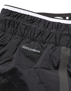 Black Nylon Elastic Waist Swim Shorts Swimwear