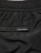 Black Polyester Elastic Waist Shorts Swimwear