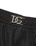 Black Polyester Elastic Waist Shorts Swimwear