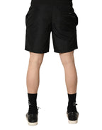 Black Polyester Elastic Waist Shorts Swimwear