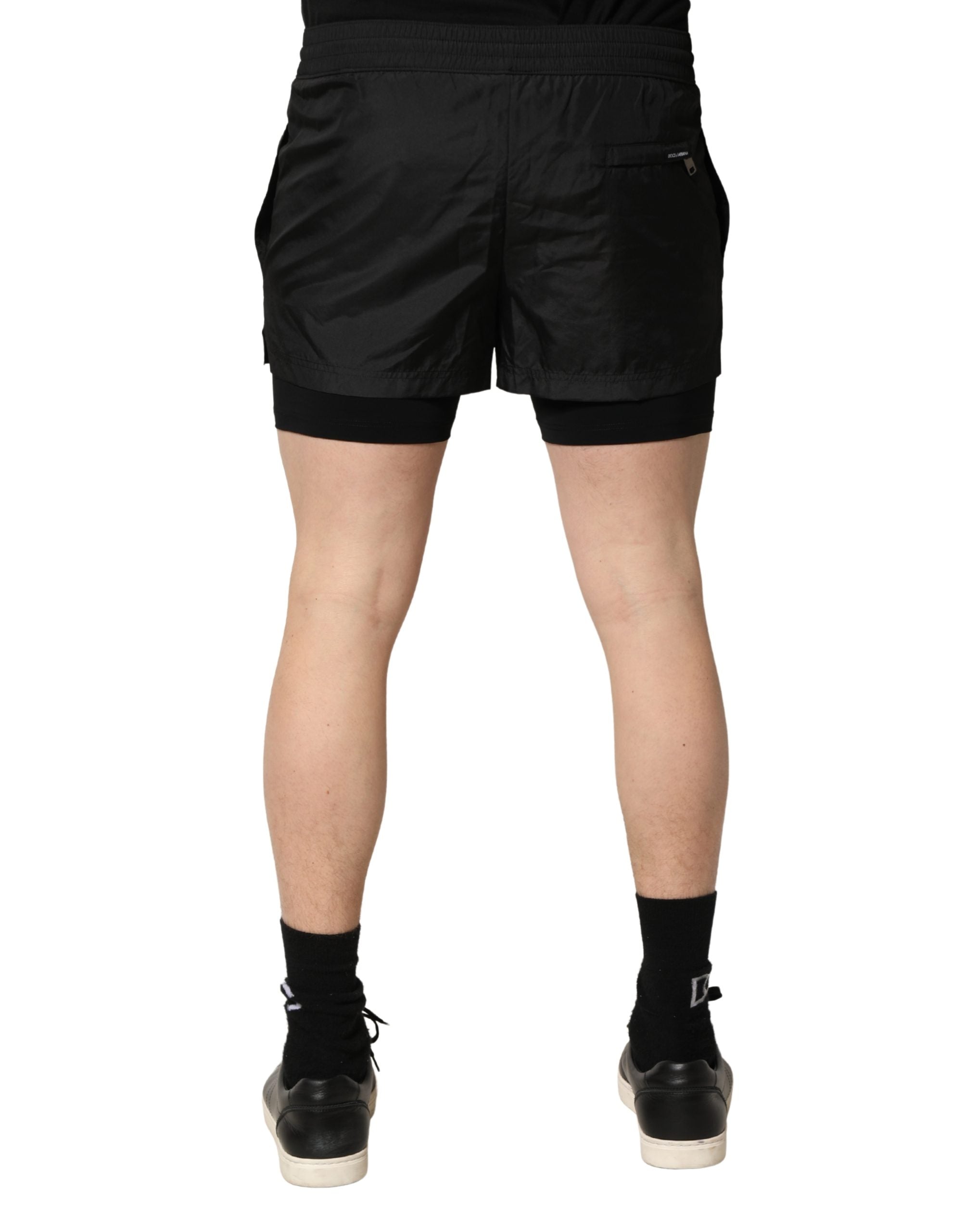 Black Polyester Drawstring Men Shorts Swimwear
