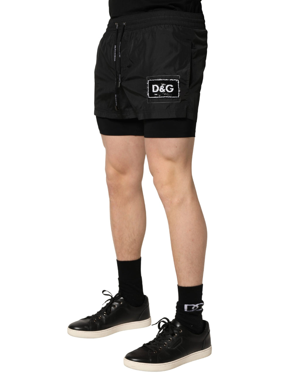 Black Polyester Drawstring Men Shorts Swimwear