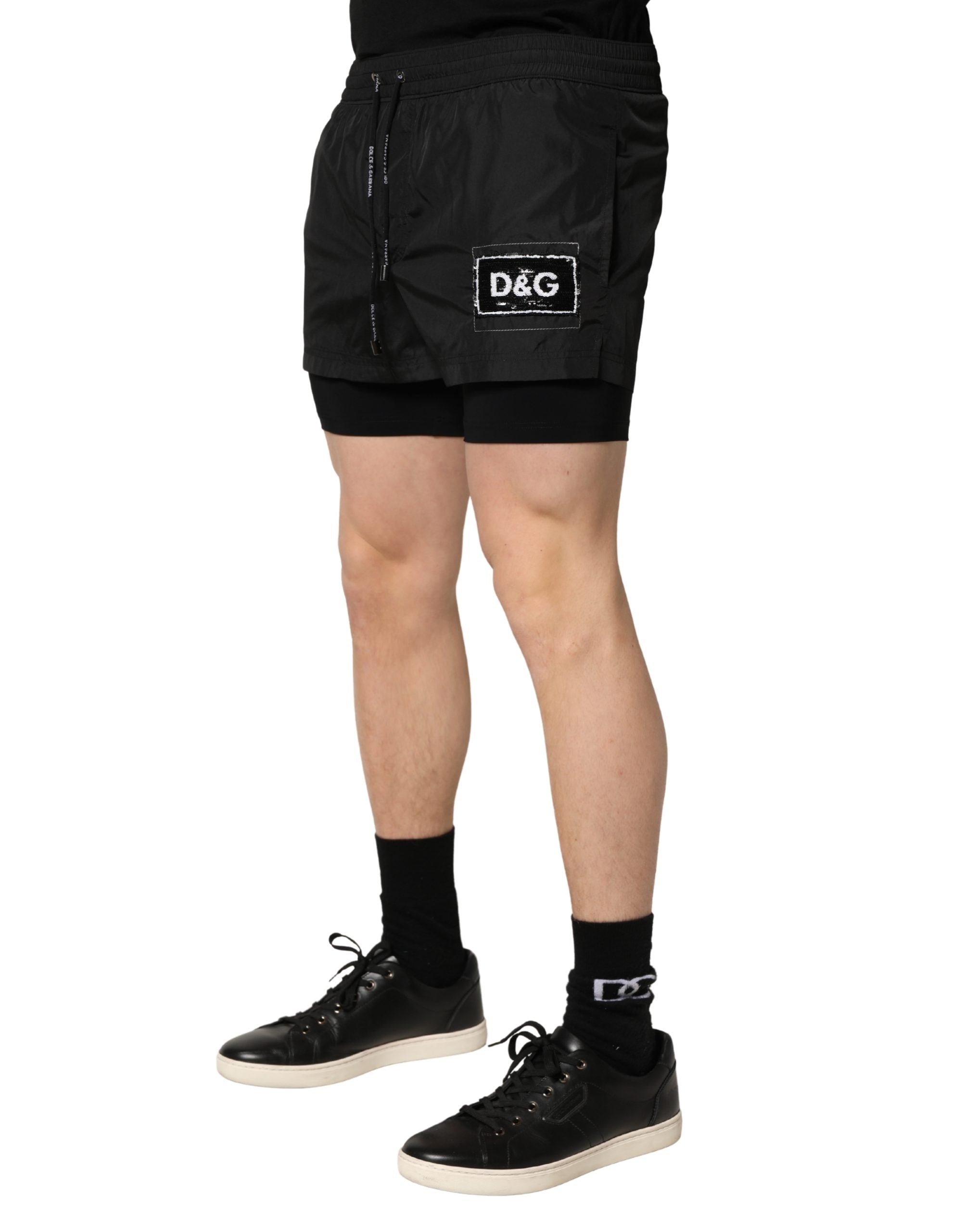 Black Polyester Drawstring Men Shorts Swimwear