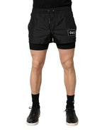 Black Polyester Drawstring Men Shorts Swimwear