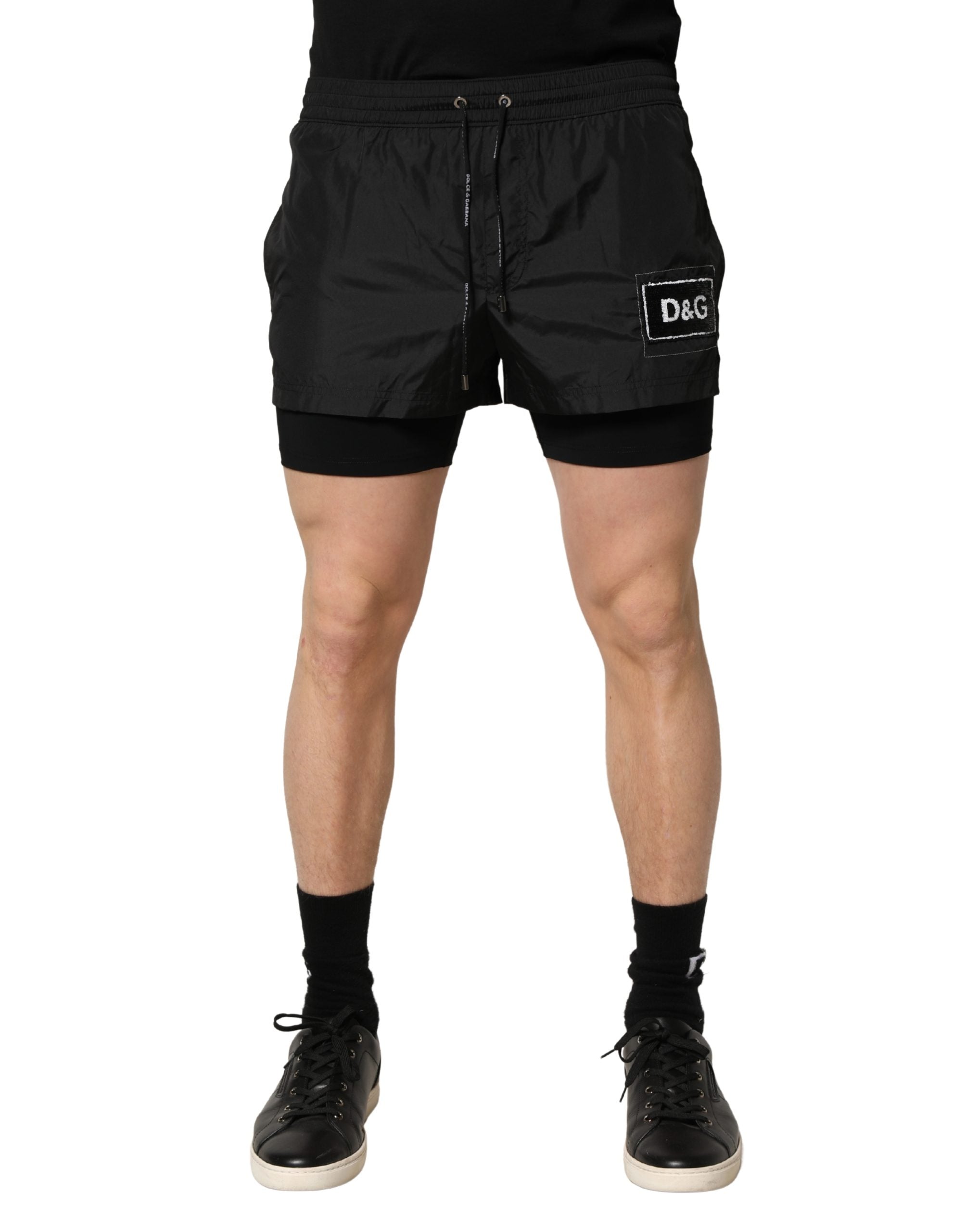Black Polyester Drawstring Men Shorts Swimwear
