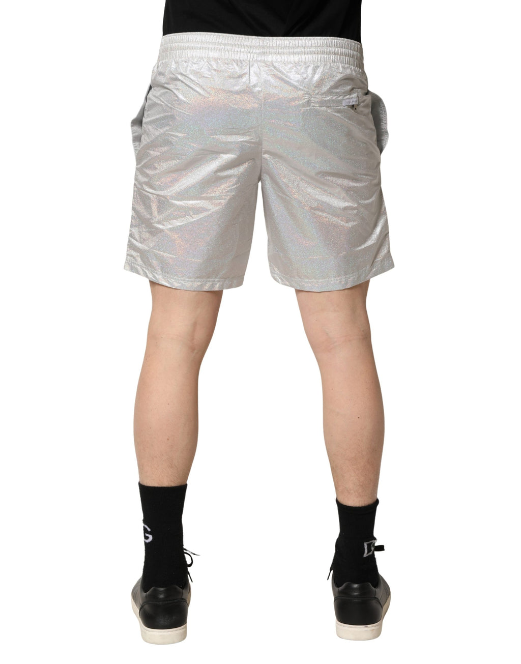 Silver Polyester Drawstring Men Shorts Swimwear