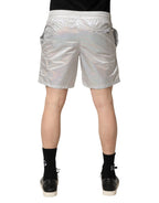 Silver Polyester Drawstring Men Shorts Swimwear