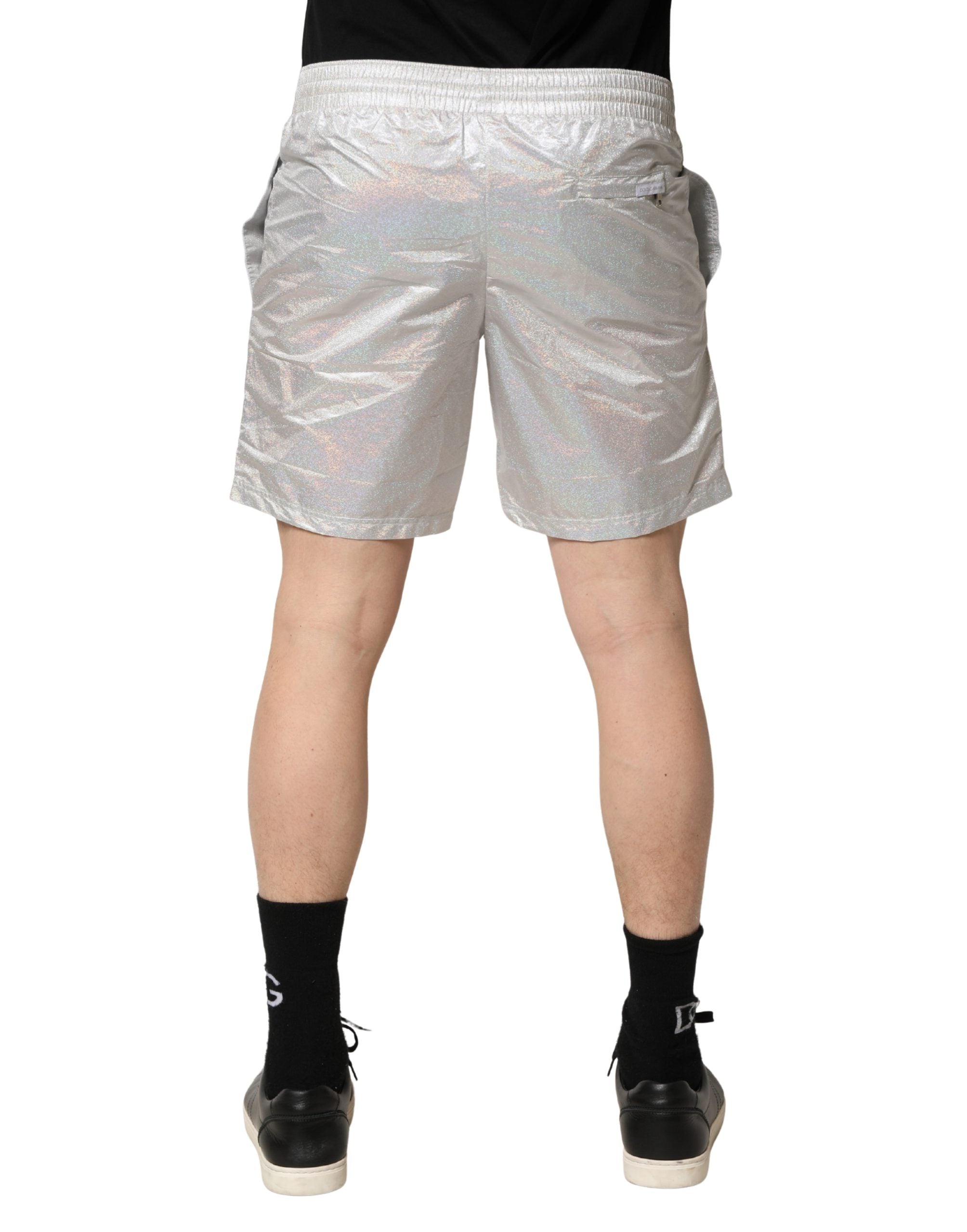 Silver Polyester Drawstring Men Shorts Swimwear