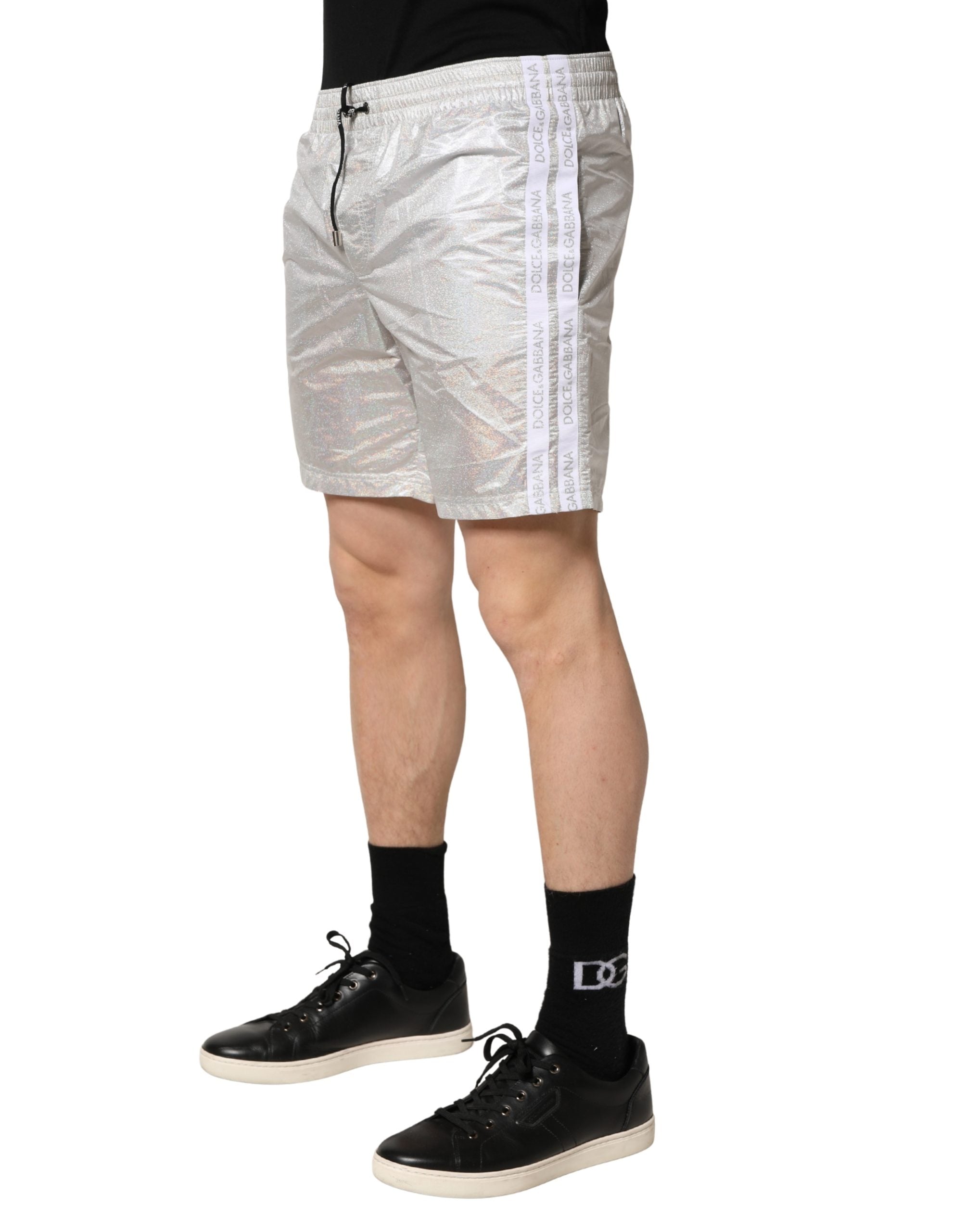 Silver Polyester Drawstring Men Shorts Swimwear