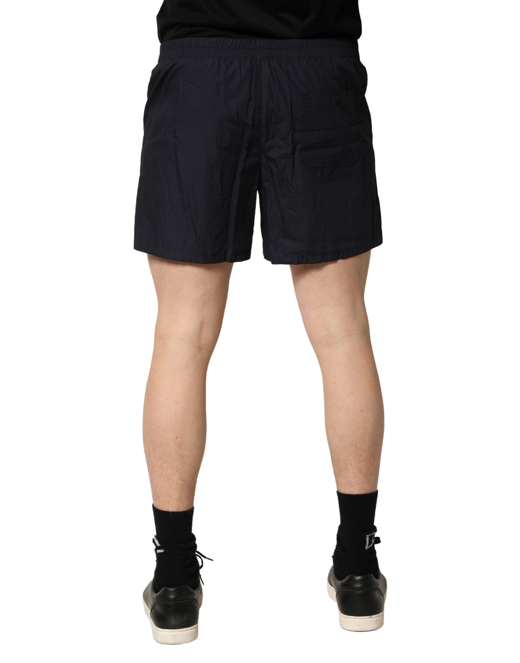 Black Cotton Elastic Waist Swim Shorts Swimwear