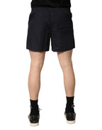 Black Cotton Elastic Waist Swim Shorts Swimwear