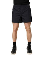 Black Cotton Elastic Waist Swim Shorts Swimwear