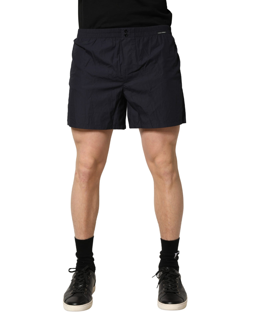 Black Cotton Elastic Waist Swim Shorts Swimwear