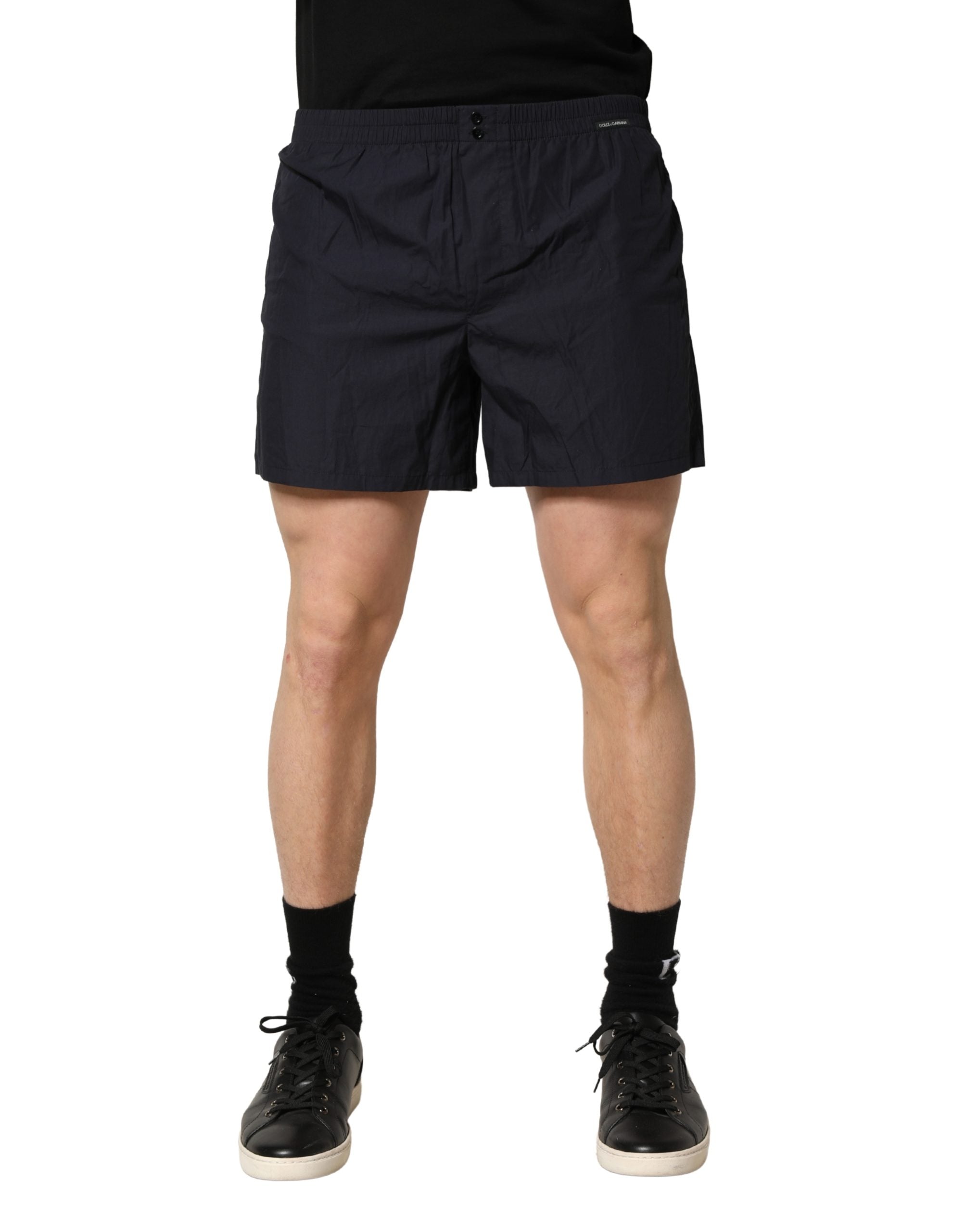 Black Cotton Elastic Waist Swim Shorts Swimwear