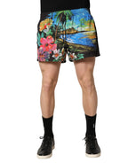 Black Tropical Hawaiian Trunks Shorts Swimwear