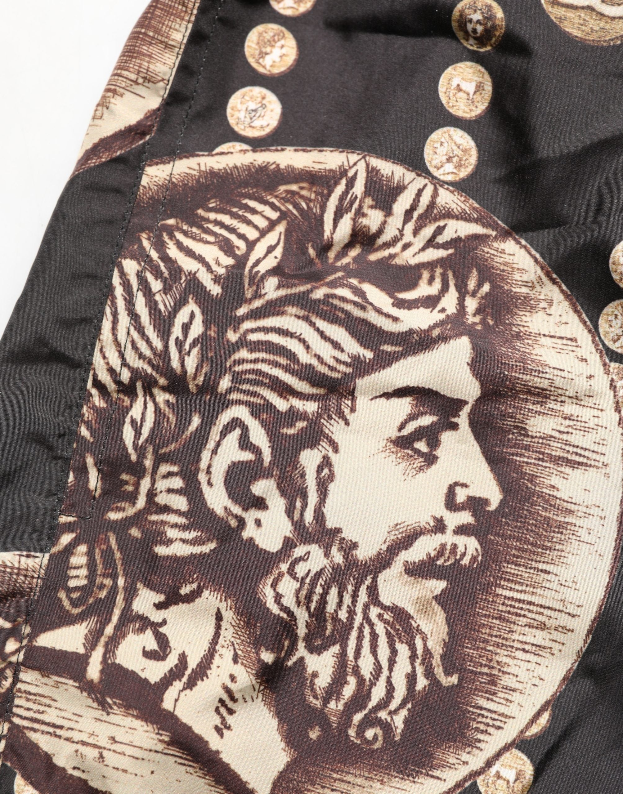 Black Roman Coin Print Swim Shorts Swimwear