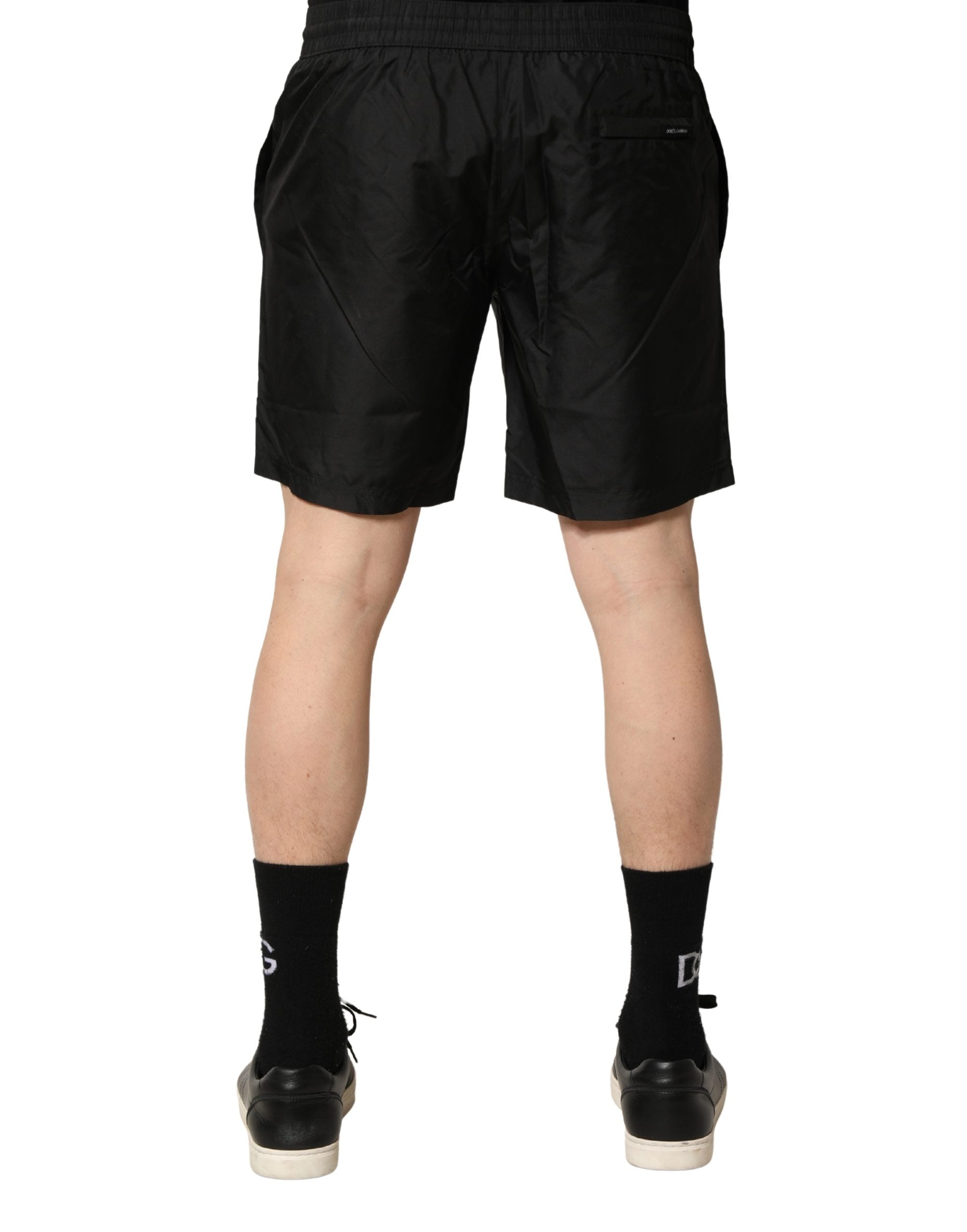 Black Polyester Drawstring Men Shorts Swimwear