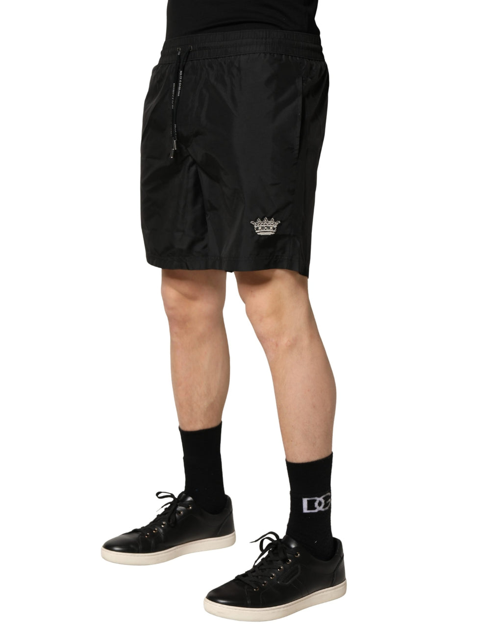Black Polyester Drawstring Men Shorts Swimwear