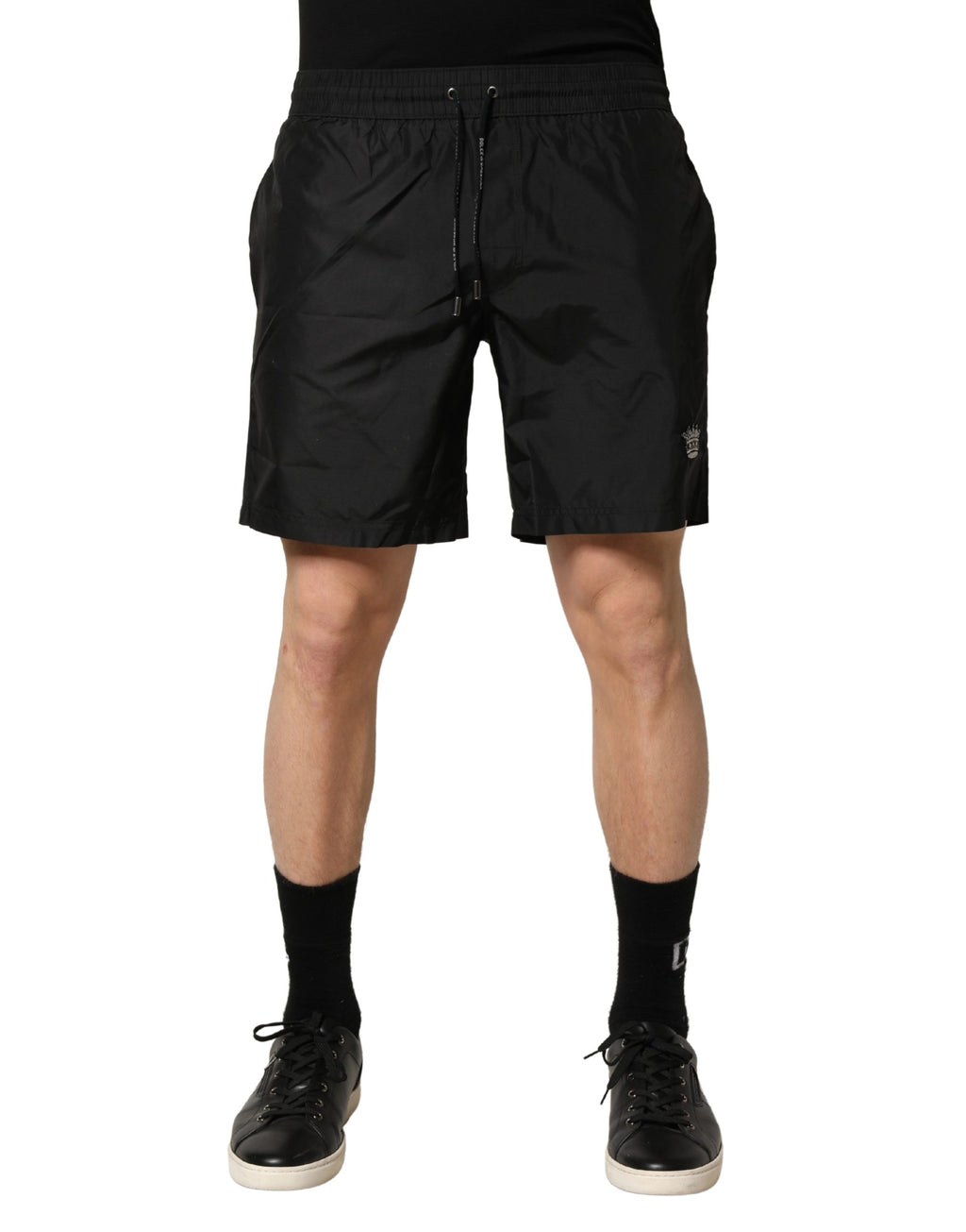 Black Polyester Drawstring Men Shorts Swimwear