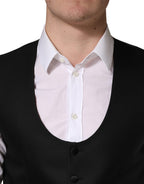 Black Wool Single Breasted Waistcoat Vest