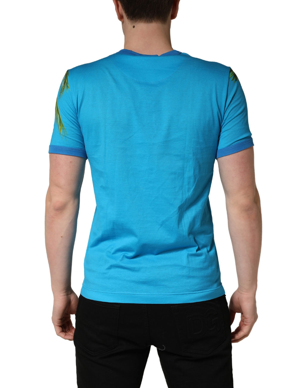 Blue Palm Tree Print Cotton CrewNeck T-shirt