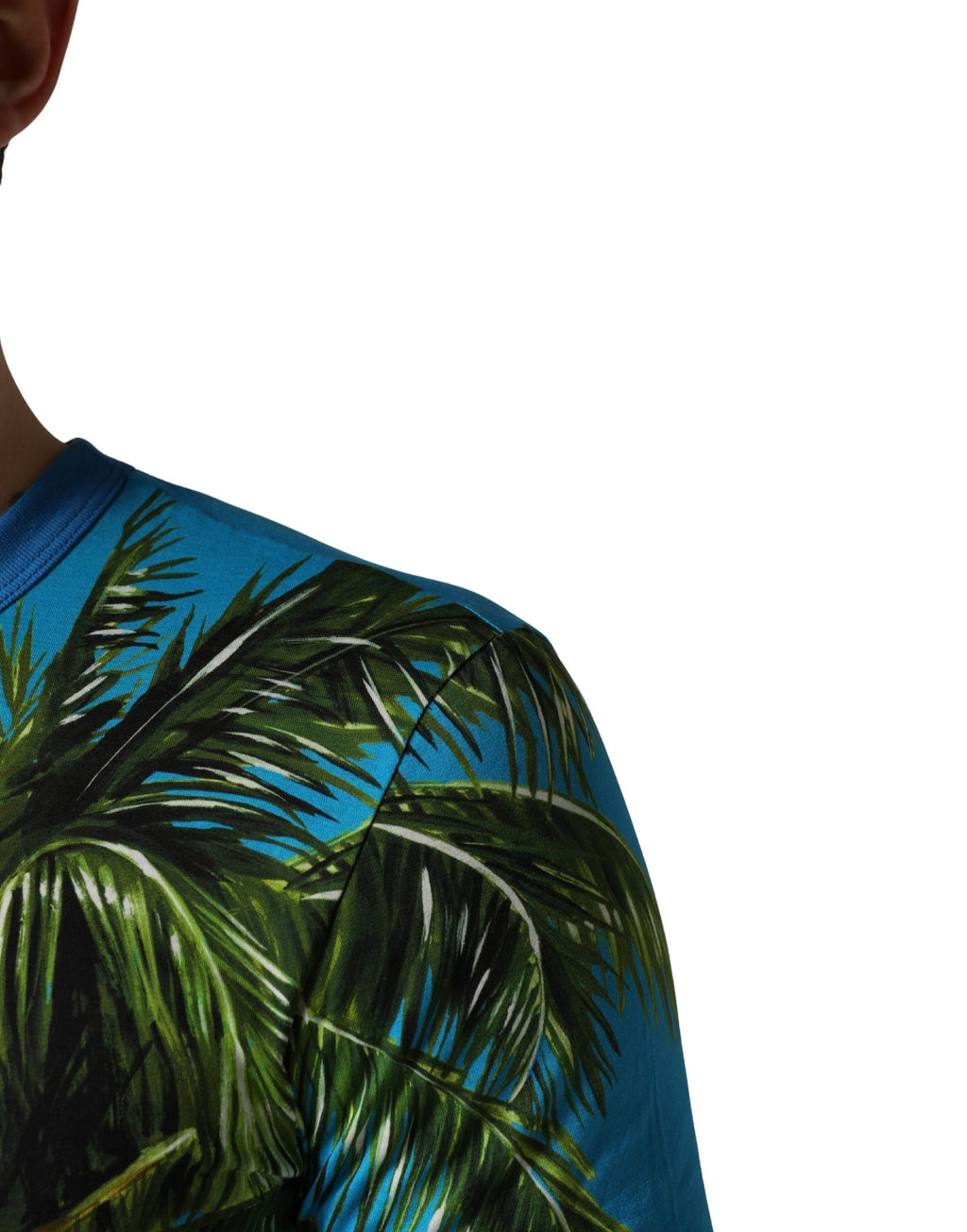Blue Palm Tree Print Cotton CrewNeck T-shirt