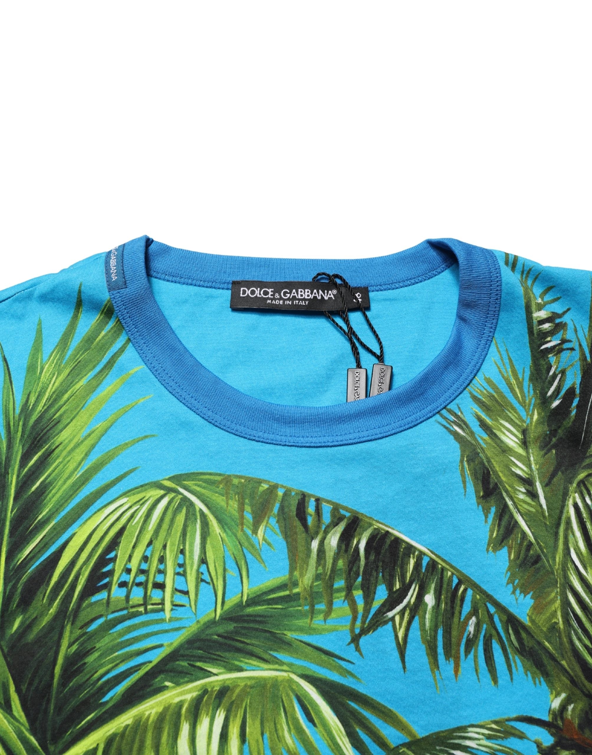 Blue Palm Tree Print Cotton CrewNeck T-shirt