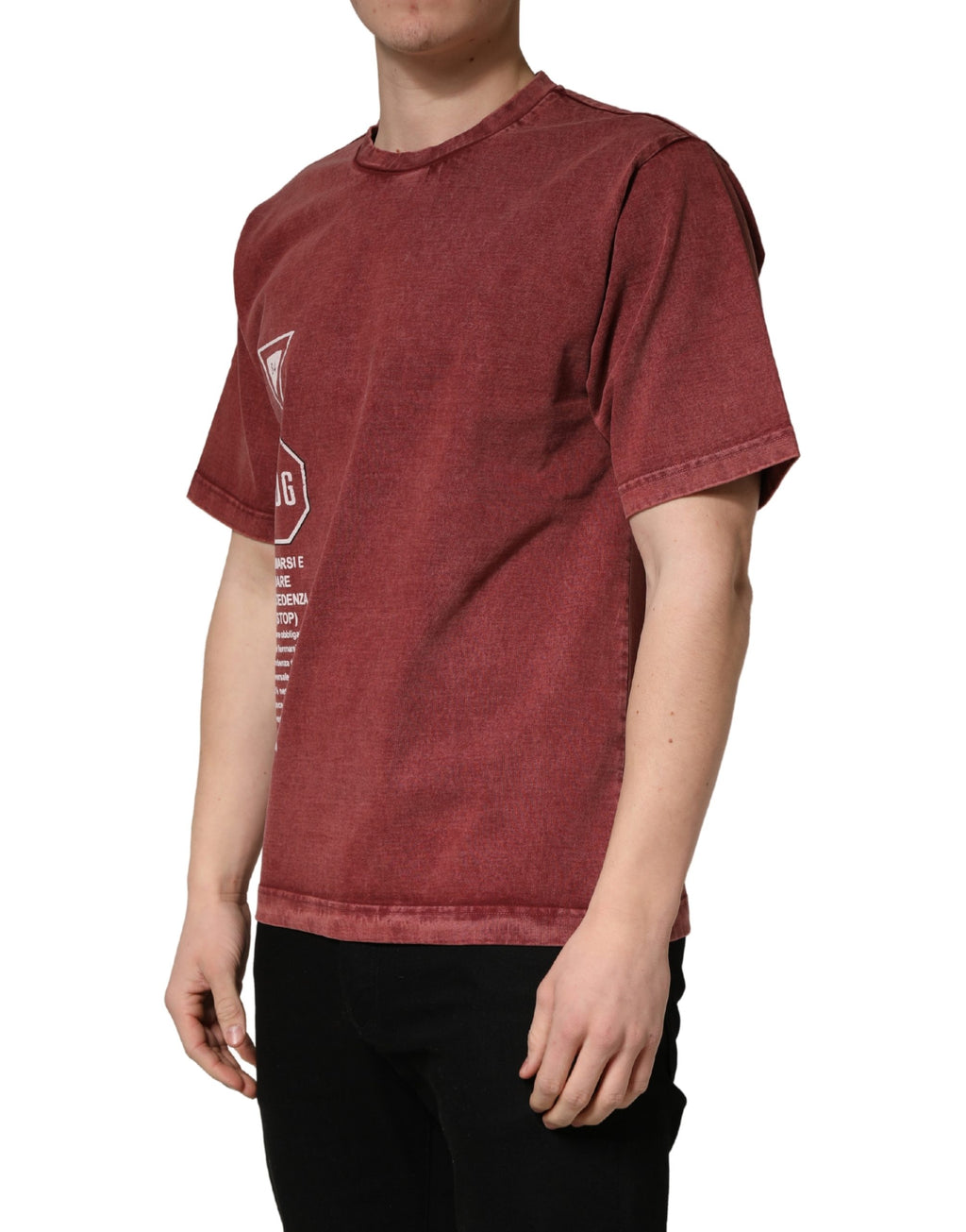 Maroon Print Round Neck Short Sleeve T-shirt