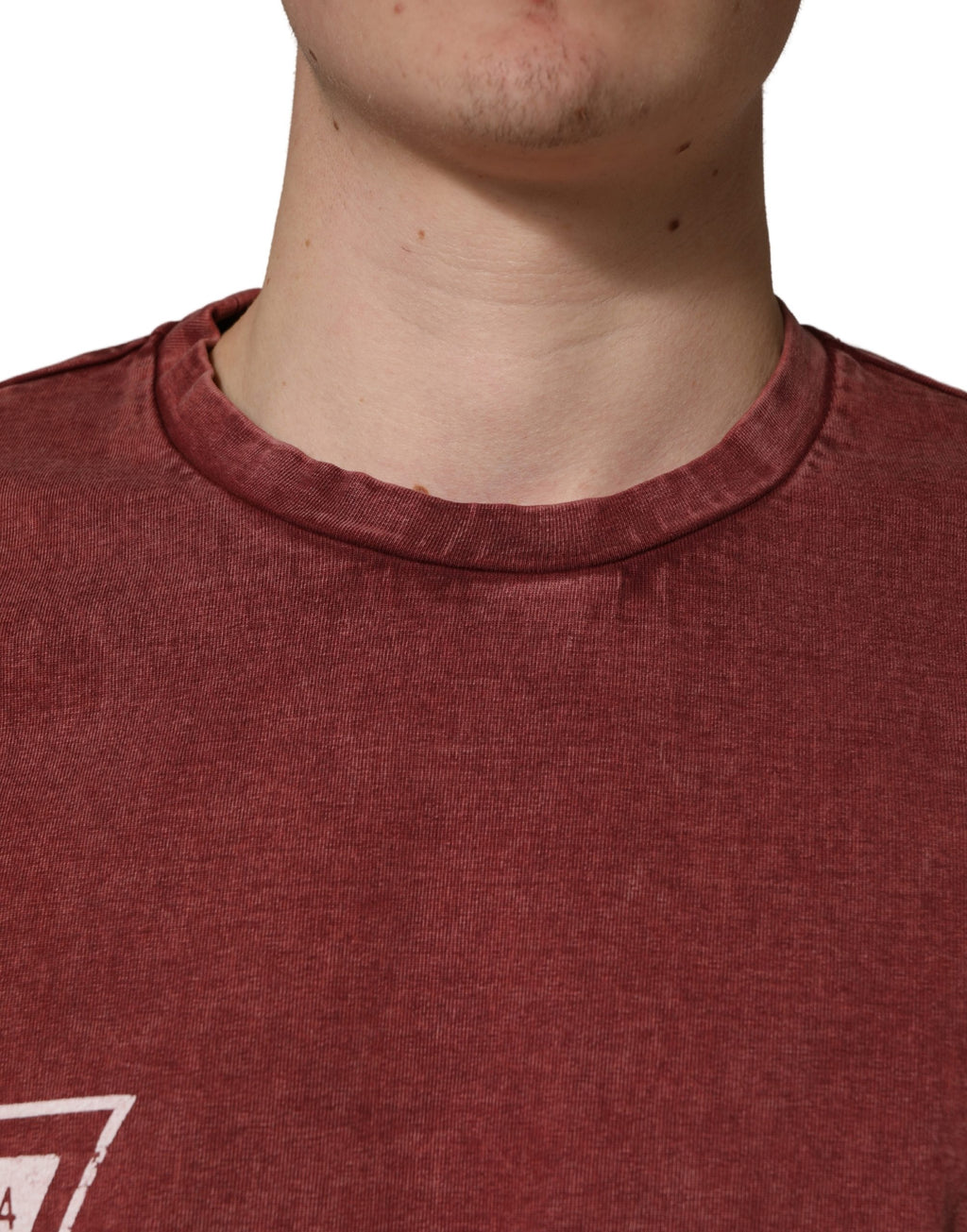 Maroon Print Round Neck Short Sleeve T-shirt