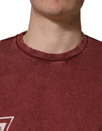 Maroon Print Round Neck Short Sleeve T-shirt