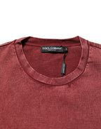 Maroon Print Round Neck Short Sleeve T-shirt